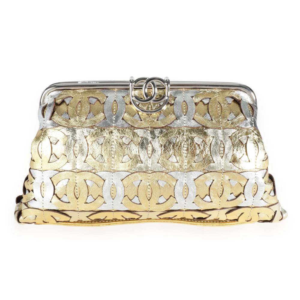 Chanel Gold & Silver Crackled Calfskin CC Mix Frame Clutch